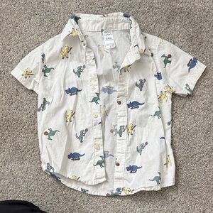 Carter's White Short-Sleeve Button-Up Shirt with Multicolor Dino Print